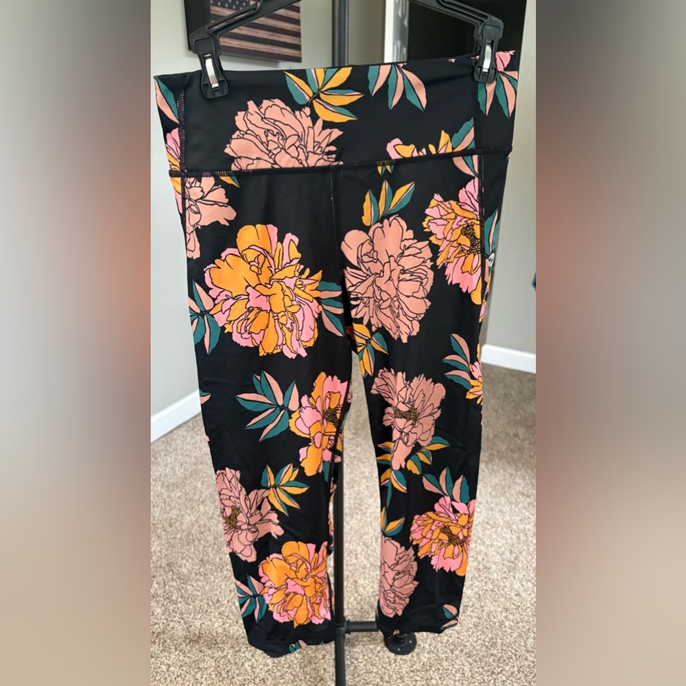 Billabong Black Leggings with Colorful Floral Design